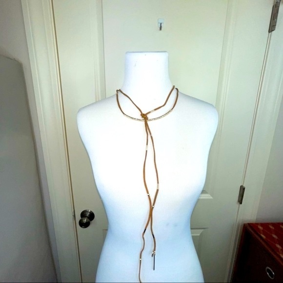 Ettika REVOLVE Brown Suede Choker Gold Accents Bolo Necklace - Picture 2 of 8